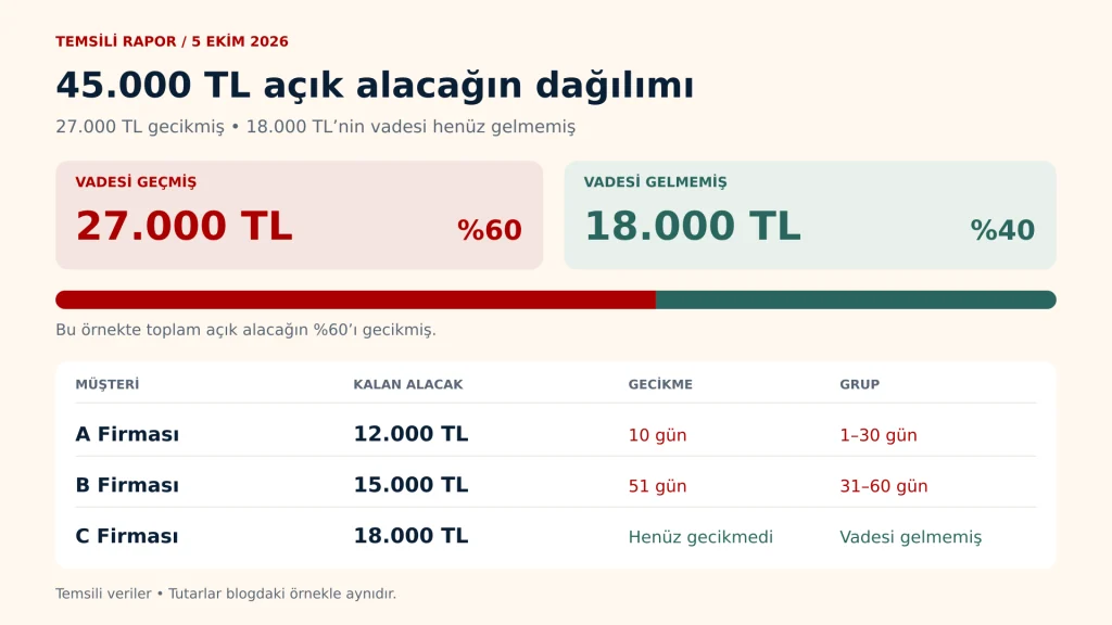 Alacak Yaşlandırma Raporu Nedir? Geciken Tahsilatları Takip Etme Rehberi temsili rapor-vadesi gecikmis tahsilat nasıl raporlanır?